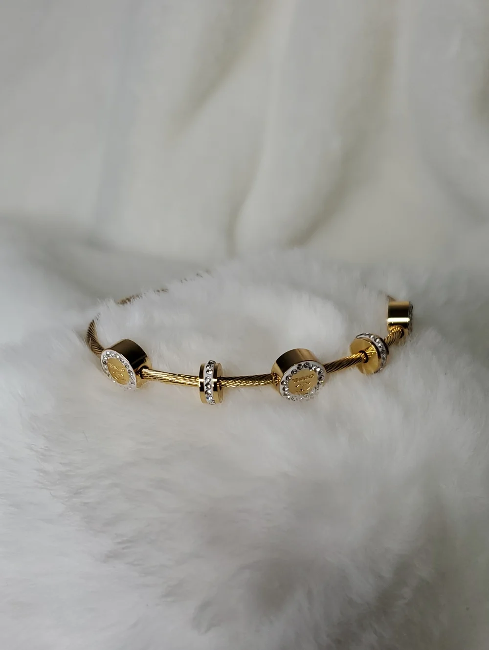 Fashion Jewelry Gold-Tone Crystal Accent Charm Bracelet